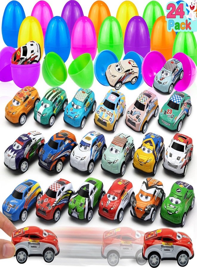 AMENON 24 Pack Prefilled Easter Eggs Pull Back Cars, Easter Basket Essential Toys Colorful Racing Vehicle for Kids Boys Toddlers Egg Hunt Basket Stuffers Filler Surprise Egg Hunt Party Favor Classroom Prize - Image 1